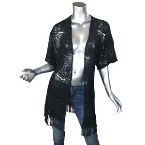 Charlotte Russe Medium Vintage Y2K Boho Black Crochet Open Knit Cardigan Top